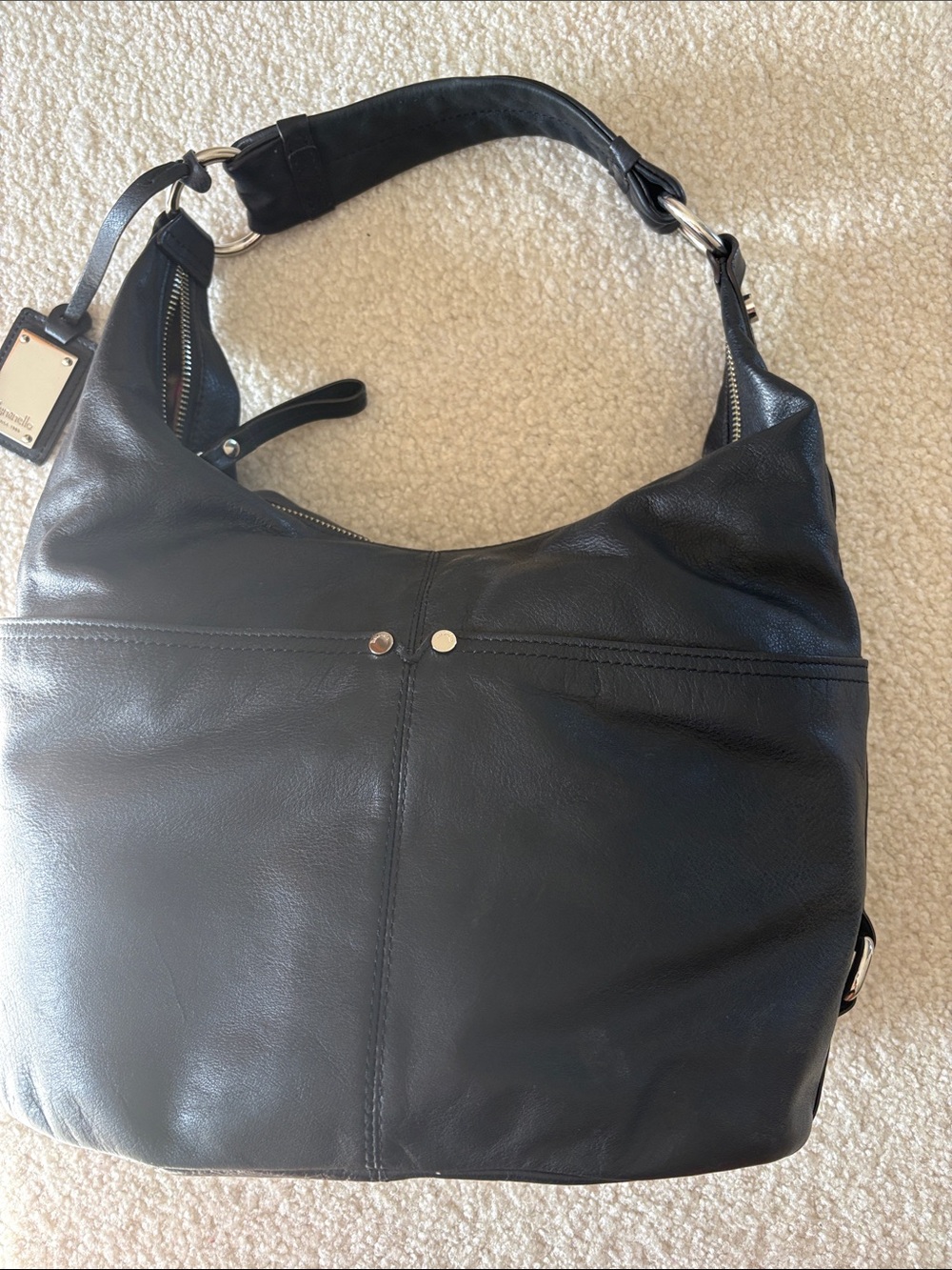 Black Leather Hobo Shoulder Bag - Classic Everyday Style - Picture 4 of 6